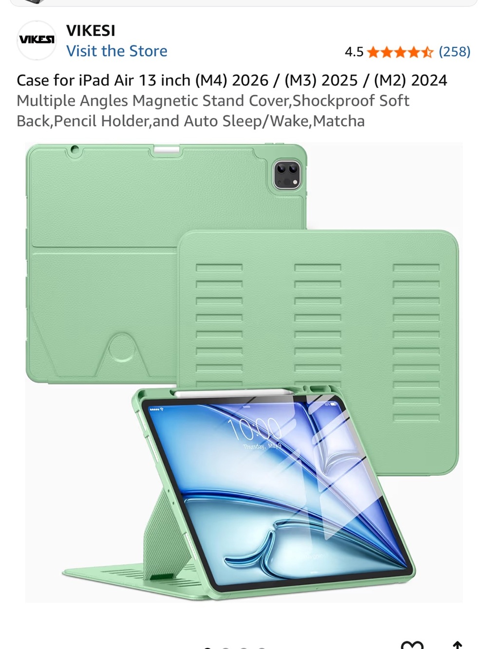 Matcha Green iPad Air 13-inch Protective Case with Magnetic Stand